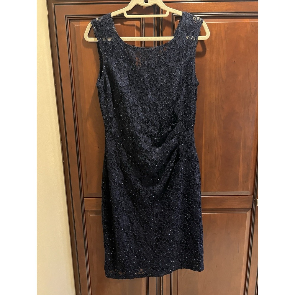 Connected Apparel Stretch Lace Dress Sparkly Navy Blue - 10
